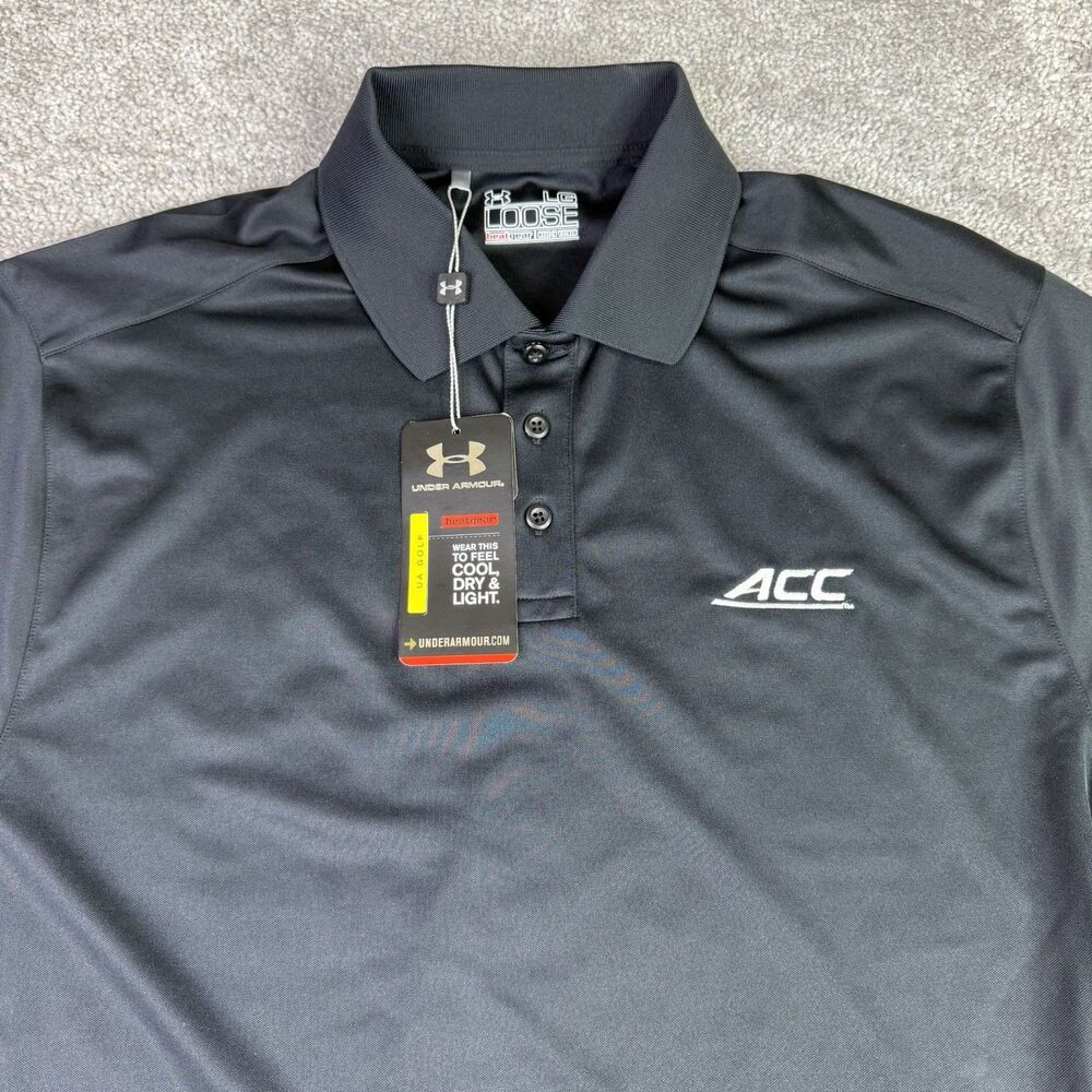 ACC Under Armour Shirt Men’s Large Black Short Sleeve Performance Sports Polo￼